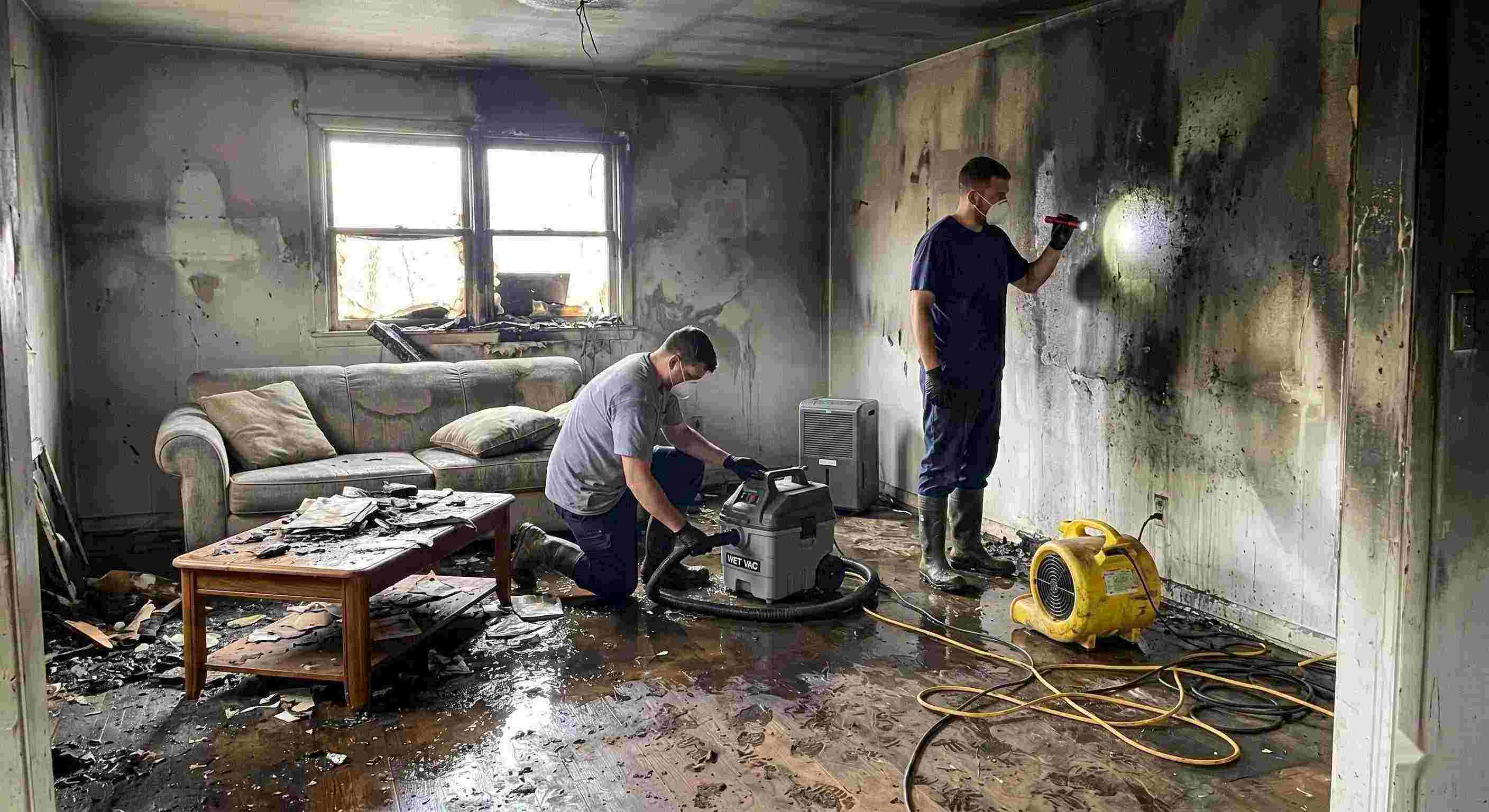Best fire damage restoration cleanup with water removal and smoke damage repair in Batavia home