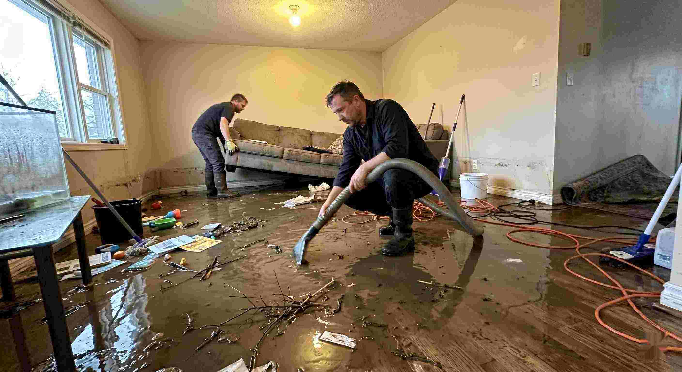 flood water extraction service removing contaminated water from flooded home in Rochester