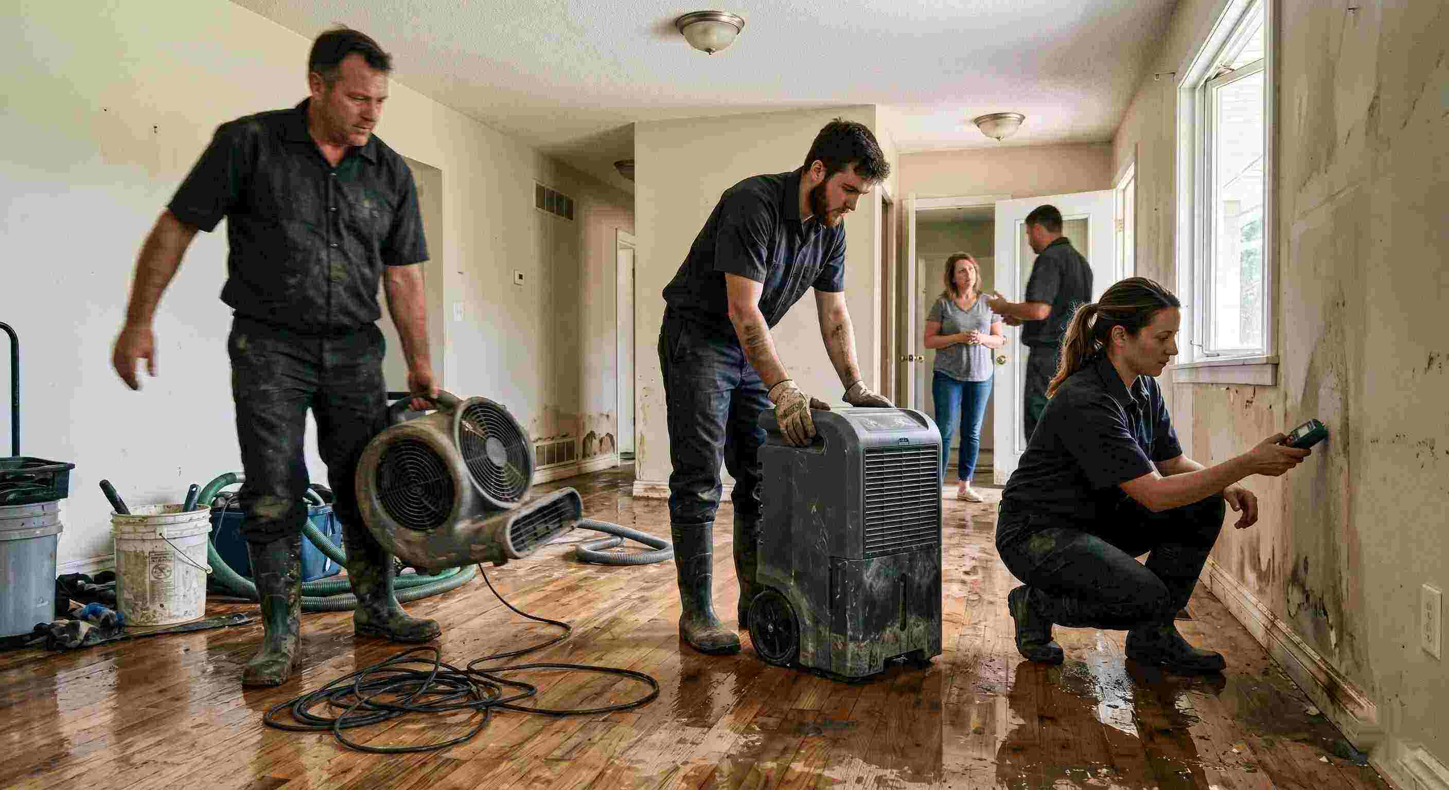 Top-rated trusted water damage restoration team in Batavia using professional equipment for drying and inspection